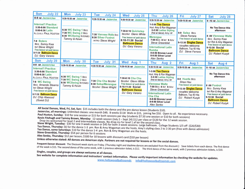 Schedule July, 2012 Hollywood Ballroom Dancers